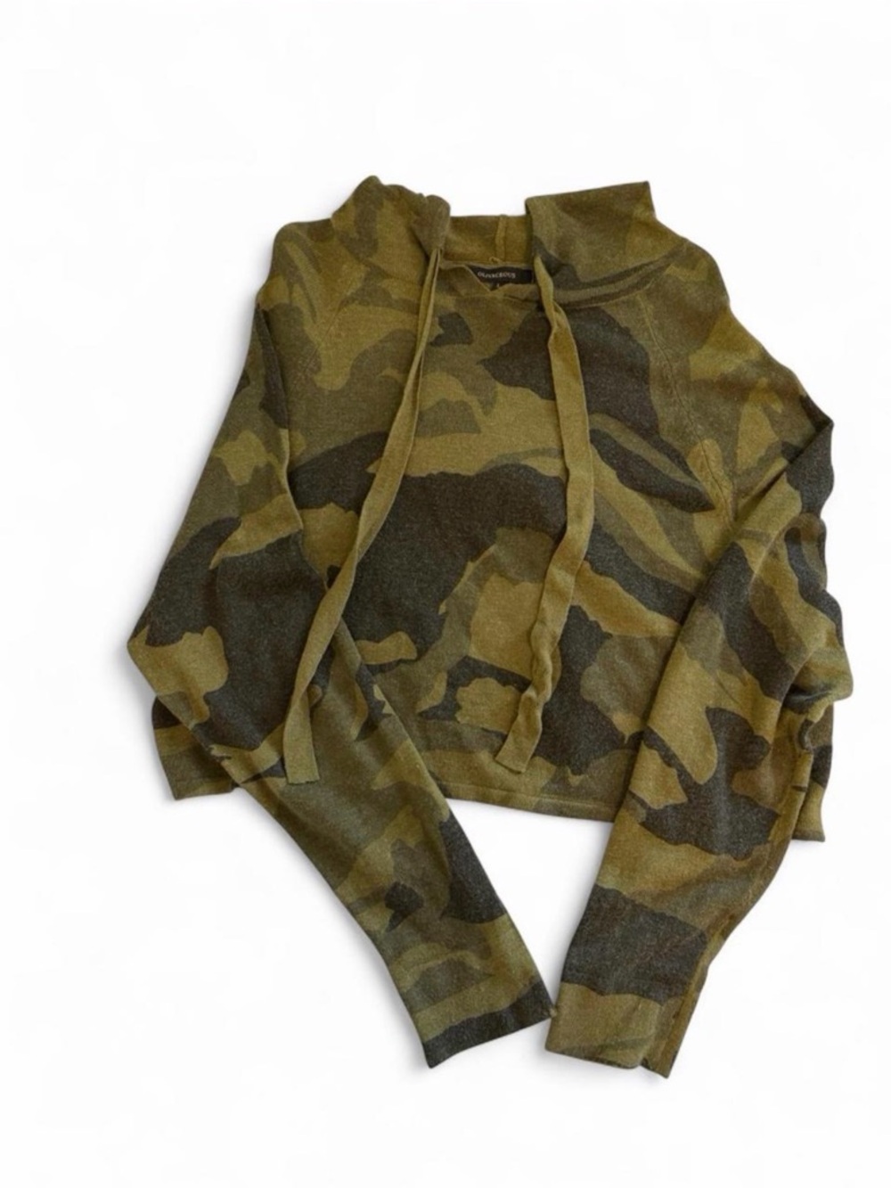Camo Adjustable Tie-Neck Cropped Hoodie